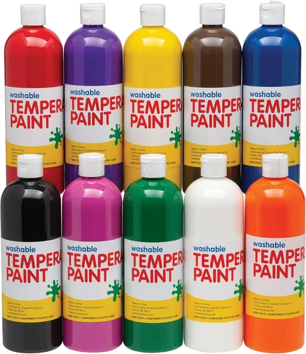 Fun Express Juego de pintura de témpera lavable para niños, 10 colores brillantes en botellas exprimibles de 16 onzas, pintura artesanal no tóxica