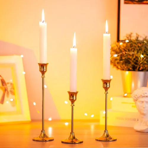 Miniatura 8 de Juego de 15 portavelas dorados para candelabros, portavelas cónicos Inweder de metal altos para centro de mesa, boda, decoración del hogar, comedor
