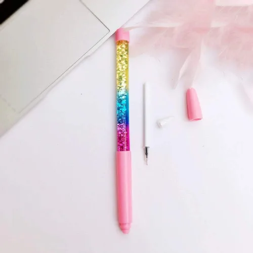 Miniatura 4 de Acfun 4 bolígrafos de punta redonda con purpurina y arena líquida, diseño de arco iris, con cristales dinámicos, tinta de gel, para regalo de mujer