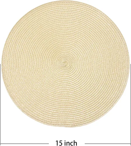 Miniatura 2 de AHHFSMEI Juego de 6 manteles individuales redondos trenzados de 15 pulgadas para mesas de comedor, tejido natural, resistentes al calor, color beige