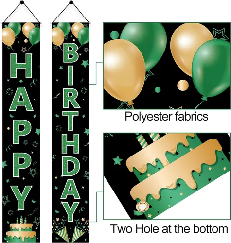 Miniatura 3 de Cartel verde para puerta de cumpleaños para mujeres y hombres, letrero de feliz cumpleaños verde negro dorado para porche, suministros de fiesta