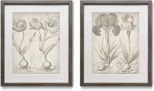 Miniatura 27 de Arte floral para pared, marco rústico de plata envejecida, juego de decoración de pared de 2 piezas: plumeria, caléndula, flores silvestres