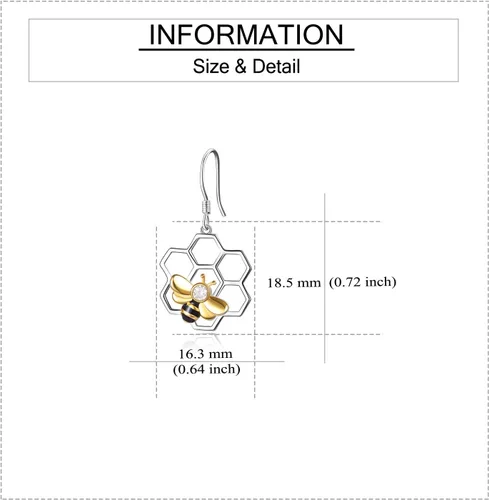 Miniatura 5 de LUHE Aretes de panal con abeja, plata de ley 925, aretes de abeja y colmena para mujer (aretes de abeja)