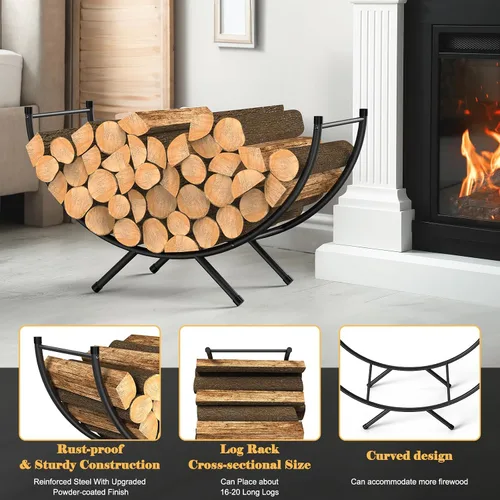 Miniatura 5 de NANANARDOSO Estante curvado para leña, soporte de troncos de chimenea de metal con recubrimiento de polvo de 24 pulgadas para almacenamiento