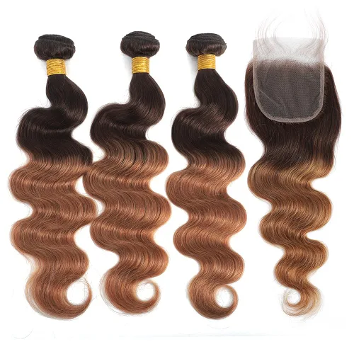 Miniatura 30 de Cabello Brasileño Ondulado Degradado de 2 Tonos 3 Paquetes Cabello Humano Virgen Remy Brasileño Paquetes de Tejido de Cabello Ondulado 100% Sin