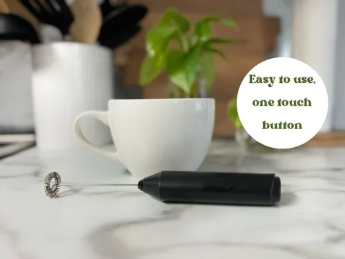 Miniatura 2 de Potente espumador de leche para café, mezclador de bebidas rápido de mano con batidor de acero inoxidable, agitador de mano a pilas - negro