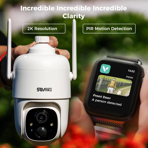 Miniatura 8 de Sovmiku 3CQ1 AI 2K Cámara de seguridad solar inalámbrica para exteriores, cámara alimentada por batería, audio bidireccional, detección