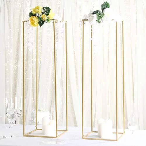 Efavormart - Paquete de 2 soportes de metal para flores de boda de 40 pulgadas, soporte geométrico para centro de mesa Dorado