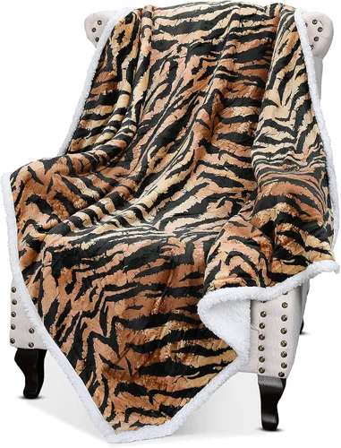 Manta de Sherpa mullida con estampado de tigre; manta supersuave de vellón de visón, manta mullida para la cama y ver televisión, manta mullida,