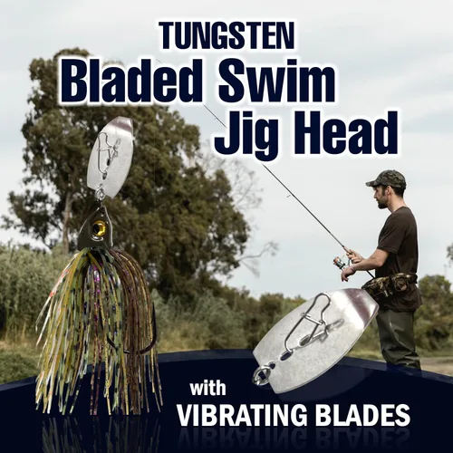 Miniatura 2 de Reaction Tackle Cabezales de natación con hojas de tungsteno, plantillas vibratorias con sonido de charla para pesca de lubina, boca grande, boca