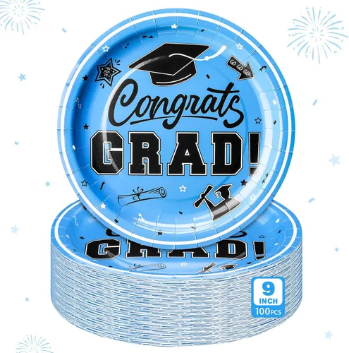 Miniatura 22 de Sabary 100 platos de papel de graduación 2026 de 9 pulgadas, suministros para fiesta de graduación de clase de 2026, decoraciones de felicitaciones