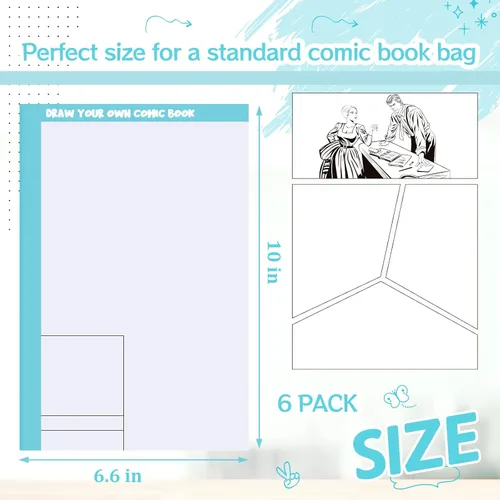 Miniatura 2 de Harloon 3 piezas de cómics en blanco de 6.6 x 10 pulgadas con paneles, dibuja tú mismo, plantillas de dibujos de cómics, diseños variados, diseños