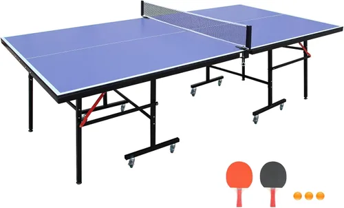 Miniatura 9 de IUNNDS Mesa de tenis de mesa portátil de 6/8/8.5/9 pies, juego de ping pong plegable para interiores con red y juego de postes, 2 paletas y 3 pelotas