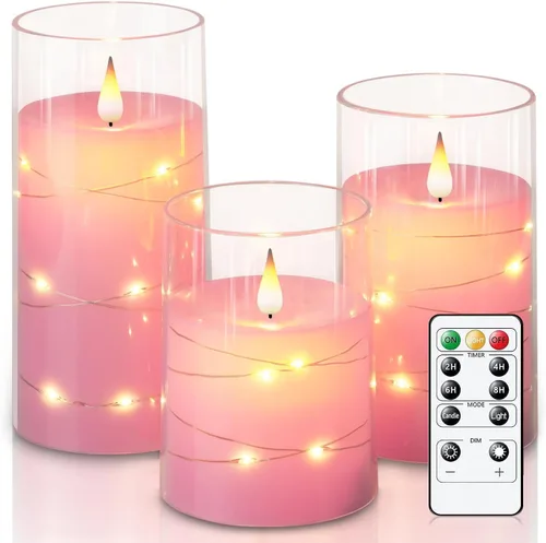 Miniatura 13 de Homemory Velas parpadeantes sin llama con tira de luces, velas que funcionan con pilas, luces LED de cadena integradas, vela de plexiglás irrompible