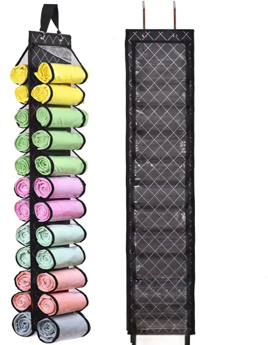 Miniatura 12 de Bolsa de almacenamiento para leggins con colgador, puede contener 24 leggins o camisas, organizador de compartimentos para pantalones vaqueros