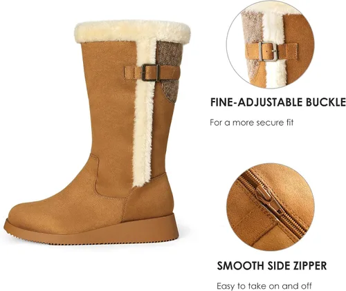 Miniatura 4 de DREAM PAIRS Botas de nieve de invierno para mujer, a media pantorrilla, a la moda, peludas, cálidas