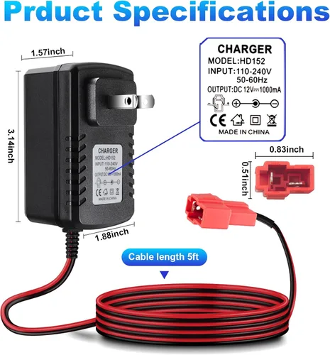 Miniatura 4 de Cargador de batería de 12 V para niños, 12 V, cargador de coche para niños TRAX GMC, Wal-Mart, BMX X6, Moto ATV Quad, cargador de vehículo eléctrico