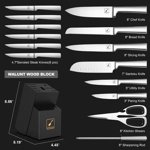 Miniatura 2 de imarku Juego de cuchillos – Juego de cuchillos de cocina japoneses de acero inoxidable de alto carbono para cocina y bloque magnético para cuchillos