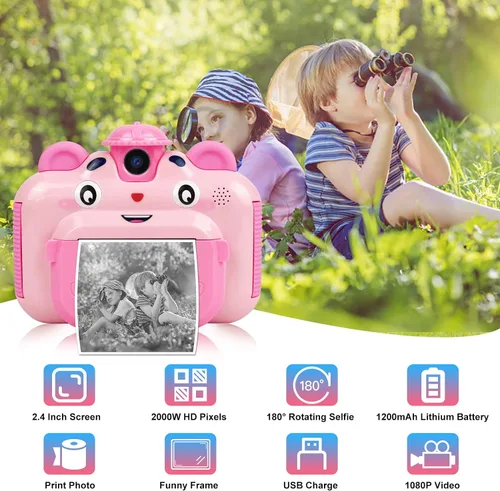 Miniatura 2 de Cámara digital de impresión instantánea para niños, cámara para niños pequeños, video selfie de 20 MP, juguete para niños, regalo de Navidad