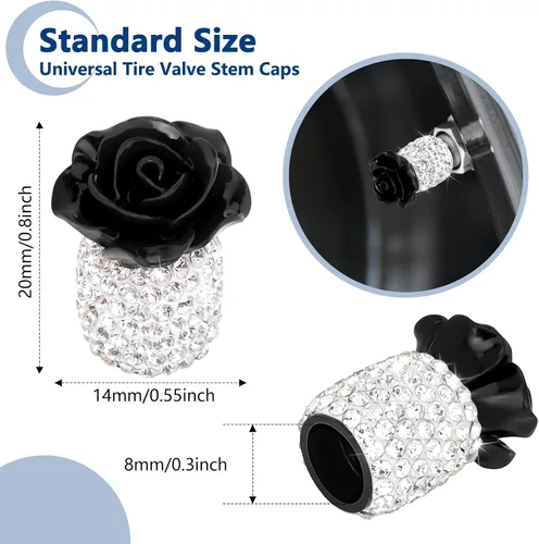 Miniatura 4 de Tapas brillantes para válvula de neumático 4 Pack, tapas de válvula de neumático con flores de rosa, cubiertas universales de vástago con diamantes
