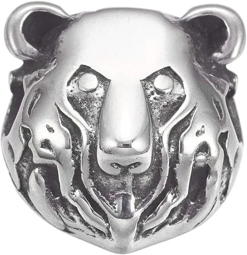 UNICRAFTALE 10 cuentas de plata antigua con cabeza de oso de acero inoxidable 304 de metal de animales espaciadores para joyas hallazgos de joyería,