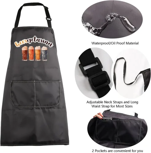 Miniatura 5 de MBMSO Beergetarian Delantal artesanal de cerveza regalos para amantes de la cerveza, delantal de cocina de cerveza con bolsillos, delantal