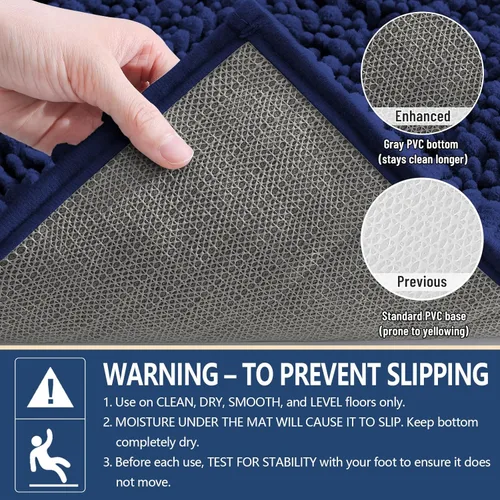 Miniatura 5 de Arotive - Alfombra de baño de lujo de chenilla, extra suave, gruesa, absorbente, esponjosa, antideslizante, se puede lavar y secar a máquina, Azul