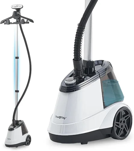 True & Tidy® Vaporizador profesional para ropa comercial con tanque de agua extra grande de 3 litros (101 onzas), resistente con 3 ajustes de vapor,
