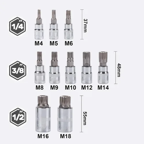 Miniatura 4 de Qnkaa Spline Juego de puntas de zócalo 10pcs Cuadrado Triple Plata M4 - M18