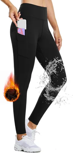 BALEAF - Leggings térmicos de cintura alta para mujer con interior de forro polar, resistentes al agua, con bolsillos, pantalones para senderismo y
