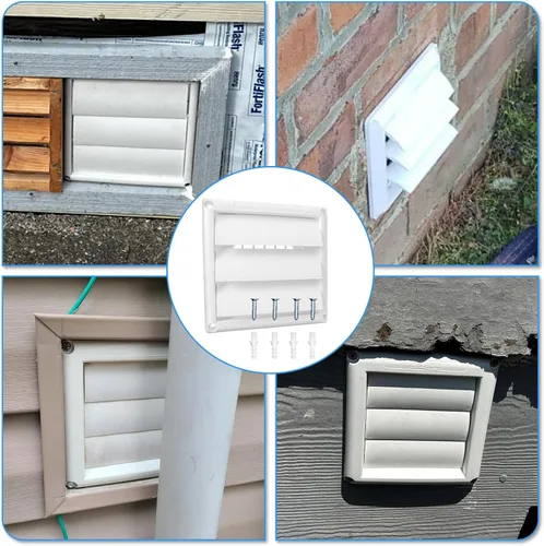 Miniatura 2 de Cubierta de ventilación exterior de 4 pulgadas con solapa con listones y protector de pájaros integrado, tapa de escape exterior resistente a