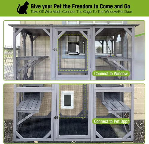 Miniatura 2 de Gutinneen Catio - Casa grande para gatos al aire libre en recinto para gatos para interiores, jaula de condominio con puerta, plataforma y casa