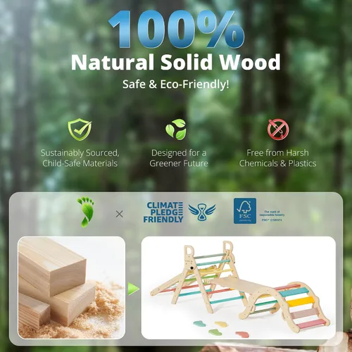 Miniatura 3 de BlueWood Juego de Triángulo Pikler 10 en 1, Juguetes de Escalada para Niños Pequeños de Interior, Escalador Montessori, Gimnasios de Selva
