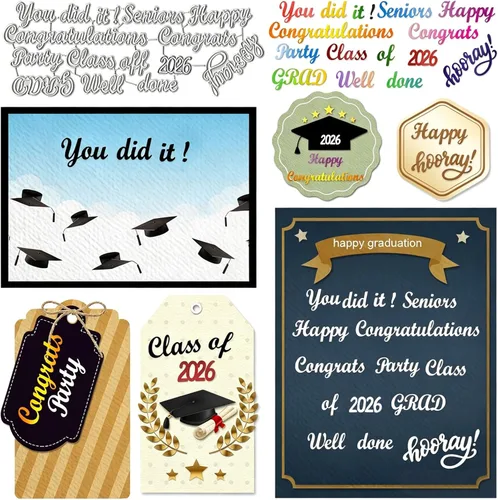 Estivaux Palabras de graduación 2024 troqueladas para hacer tarjetas, letras de felicitaciones, troqueles de certificado de graduación, plantillas