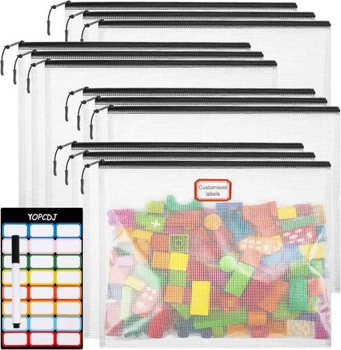 Miniatura 7 de YOPCDJ 12 bolsas de malla con cremallera, bolsa de rompecabezas A5 (12 colores, 12 paquetes) para organizar, bolsa de almacenamiento imprescindible