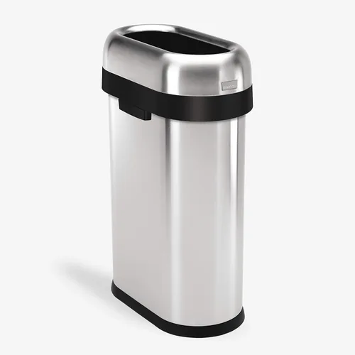 simplehuman Papelera delgada con parte superior abierta de 50 litros / 13.2 galones, grado comercial, acero inoxidable cepillado de calibre pesado