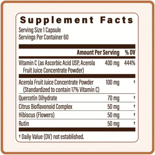 Miniatura 2 de Utzy Naturals Complejo de vitamina C 400 mg de vitamina C con bioflavonoides de Acercola y cítricos 60 cápsulas
