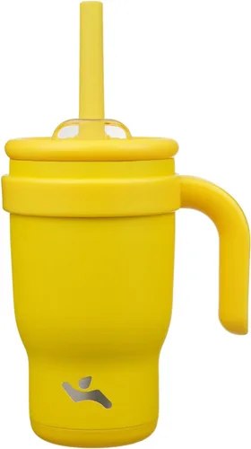 Konokyo Vaso de 14 onzas con asa lateral, botella de agua aislada con popote y tapa 2 en 1, taza de acero inoxidable, taza de café de viaje, para