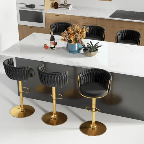 Miniatura 11 de ABET Taburete de Bar Dorado 1UN, Taburetes Giratorios de Terciopelo, Taburetes de Altura Ajustable con Respaldo Tejido, Taburetes de Cocina Modernos