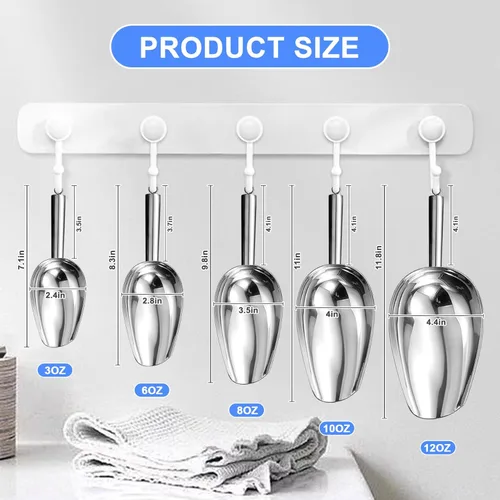 Miniatura 2 de Cuchara de hielo de metal de 12 onzas, pequeña cuchara de hielo de acero inoxidable para máquina de hielo, cubeta de hielo, cocina, congelador, bar