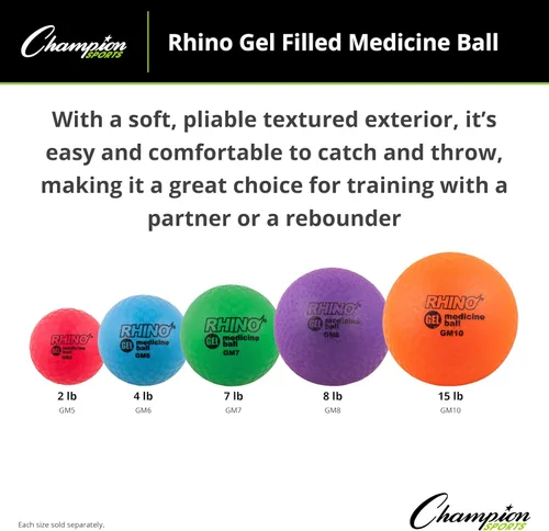 Miniatura 4 de Champion Sports Rhino Gel Filled Medicine Ball – Durable, Soft Grip Weighted Ball for Strength, Cardio, & Rebounder Training – Multiple Weights for