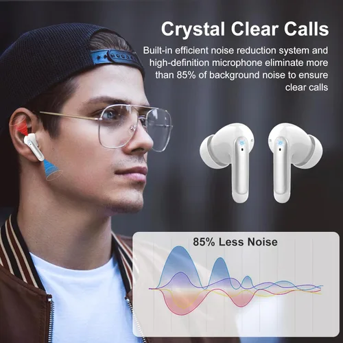 Miniatura 3 de Auriculares inalámbricos, sonido de alta fidelidad Bluetooth 5.3 con 4 micrófonos de ruido ENC, auriculares de reproducción de 56 horas con pantalla