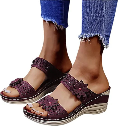 Miniatura 147 de Ladmiple Sandalias ortopédicas florales de moda 2023 con soporte de arco, zapatillas romanas casuales con puntera abierta