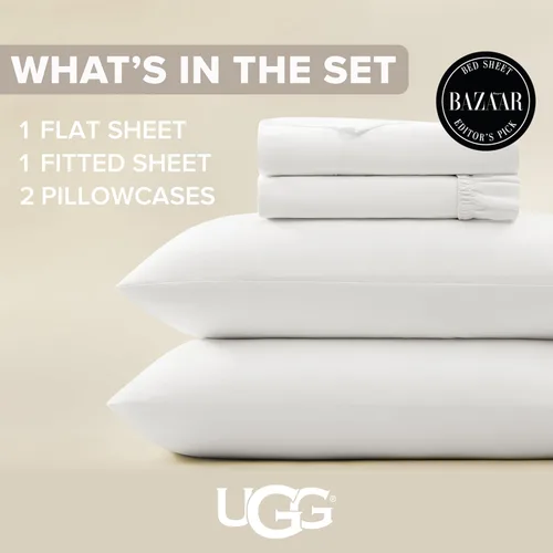 Miniatura 3 de UGG Juego de sábanas refrescantes de lujo de 4 piezas para cama King, con bolsillos profundos, ropa de cama prémium con 2 fundas de almohada, Blanco
