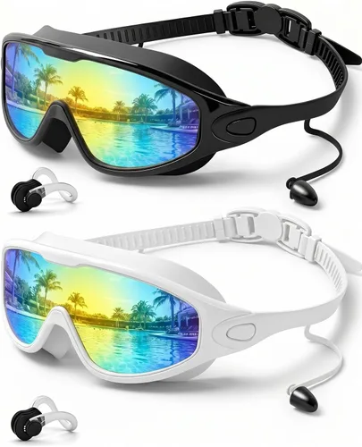 Miniatura 10 de Swim Goggles 2 Pack, Wide View Anti Fog&UV Swimming Goggles for Audlt, No Leaking Swim Glasses for Men Women Kids Aqua & Plata Brillante