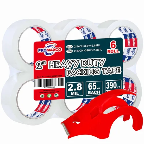 Cinta de embalaje resistente de 6 rollos, total 390 yardas, transparente, 2,8 mil, 4,7 cm x 59,4 m, ultra fuerte, repuesto para embalaje y envío | 1