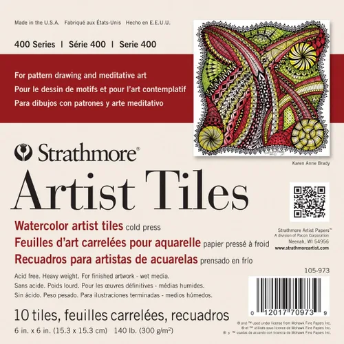 Strathmore Azulejos de acuarela de la serie 400, prensa en frío, 6 x 6 pulgadas, 10 hojas, color blanco