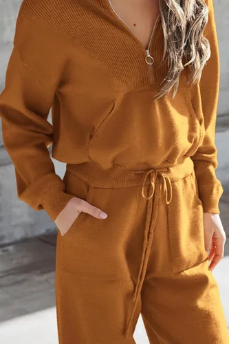 Miniatura 104 de PRETTYGARDEN Conjunto de suéter de 2 piezas para mujer, sudadera con cremallera, pantalones deportivos, ropa casual