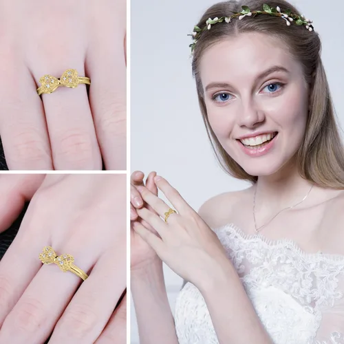 Miniatura 40 de JewelryPalace - Anillos de plata de ley 925 chapados en oro rosa, amarillo o blanco de 14 K para mujer, de compromiso, con circonia cúbica, de boda