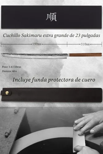 Miniatura 2 de YOUSUNLONG Cuchillo Sakimaru de 23 pulgadas Ultra Yanagiba - Hoja de Acero Damasco Martillado Japonés - Rebanador de Chef Adecuado para Cortar Atún